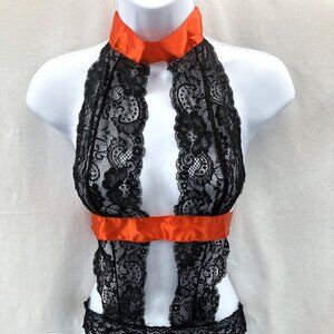 NWT AvidLove Halter Lace Babydoll Naughty Maid Outfit w/ Red Accents